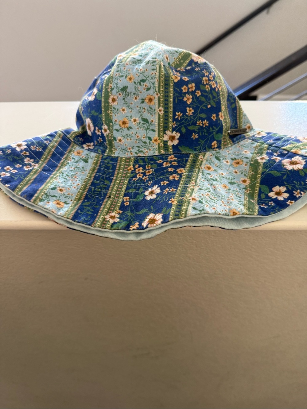 Floral Patchwork reversible Sun Hat  - Blue & Light Blue